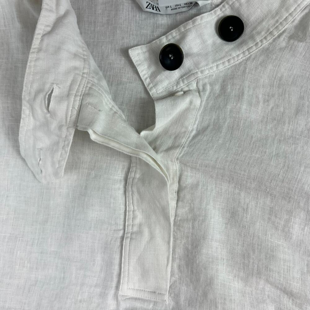 Zara Top Women's Size L White Linen Oversize With Buttoned High Neck - Picture 8 of 8